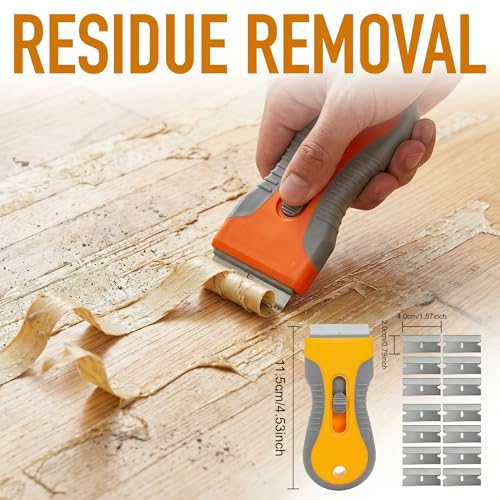 Razor Blade Scraper Tool 2 Pack with 20 Extra Blades - Retractable Glass Scraper with Safety Lock and Non-Slip Grip for Removing Stickers Labels Paint Caulk from Windows Cooktop Glass Floors Surfaces