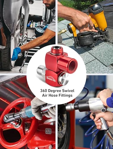 EVOULTES 2-Packs 1/4" NPT 360 Degree Swivel Air Hose Fittings, No Leakage Air Hose Connector with 1/4 Inch MNPT Quick Connect, Swivel Air Fittings for Air Hose Air Compressor Attachments