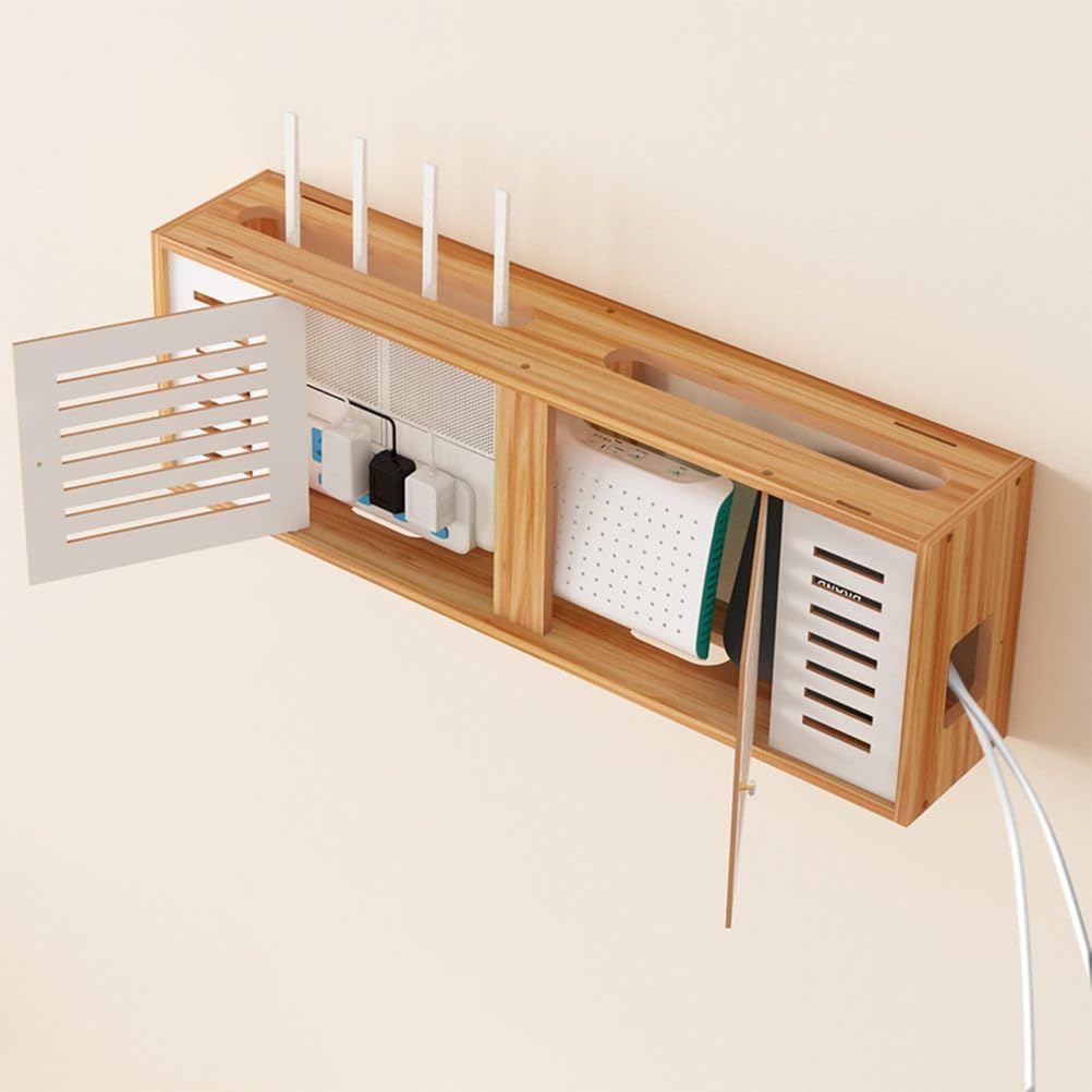 壁掛け式WiFiルーター収納ボックス、ケーブル＆ストリップ収納機能付きモダンルーター収納キャビネット、ハイダーマウントルーター収納ボ