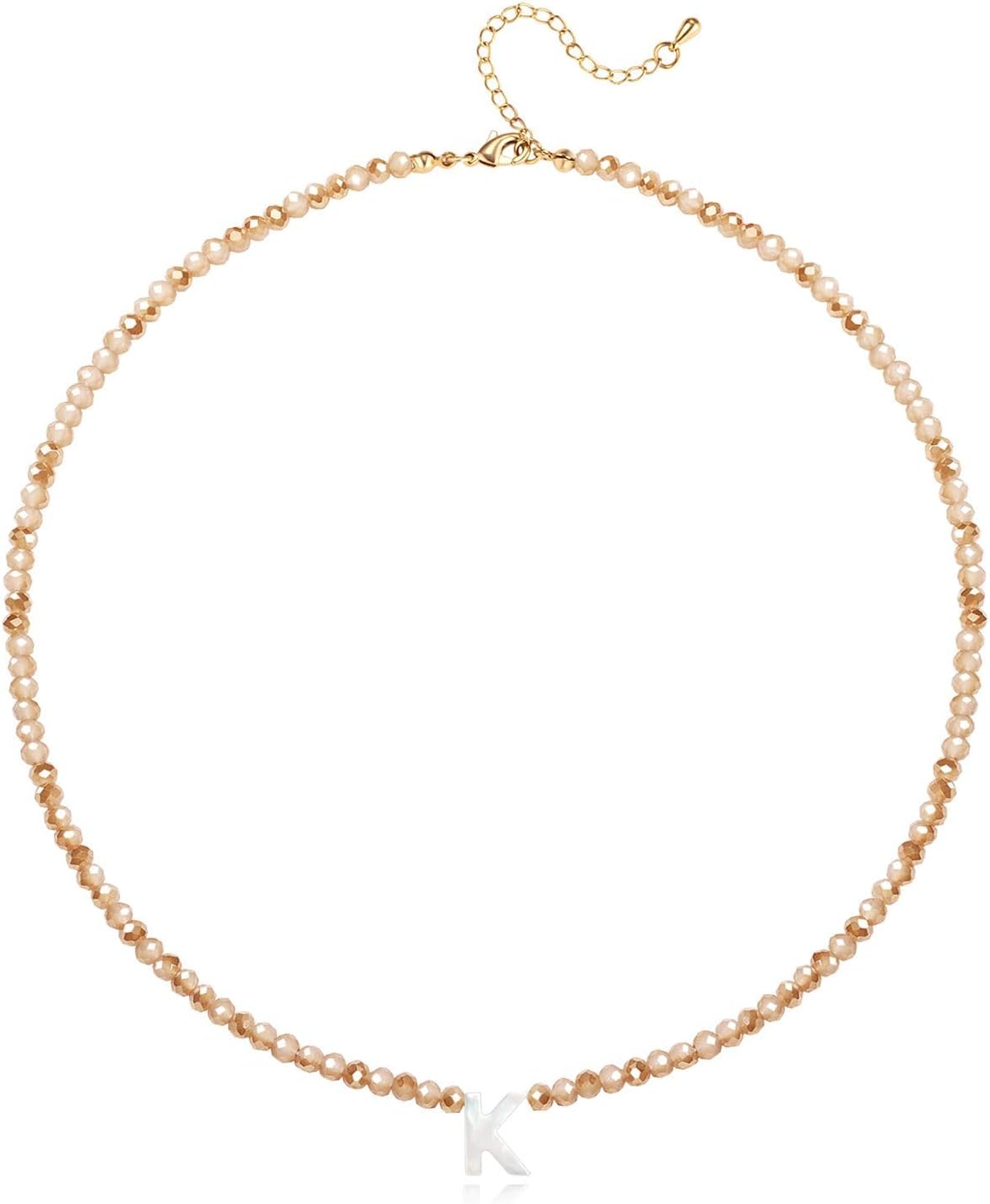 Initial Necklaces for Women Beaded Letter Choker Necklace Trendy 14K Gold Plated Shell Pendant Necklace Simple Jewelry