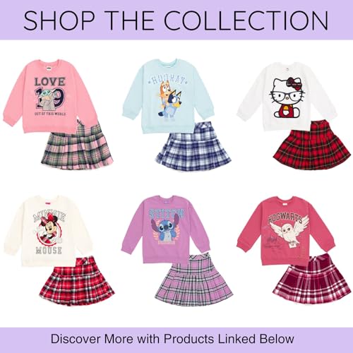 Image of Disney Girls' 2-Piece Fleece Sweatshirt and Pleated Skirt Set Toddler to Big Kid