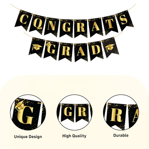 Image of Party Propz Congrats Banner - 32 Pcs Black and Golden Graduation Decoration | Decoration Items for Decorations | School Graduation Decoration's (Latex)