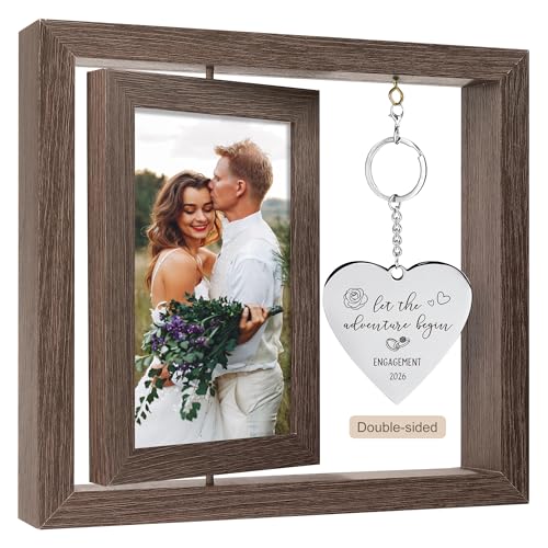 HELORAY Engagement Gifts for Couples Gifts for Newly Engaged Couples Engagement Gift for Women Happy Engagement Party Gift Personalized Picture Frame Let The Adventure Begin Engaged Photo Frame