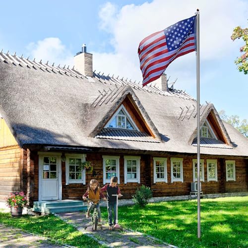 Yescom 20ft Aluminum Sectional Flagpole Kit 5 Sectional Fly 2 Flags 3'x5' US American Flag Gold Ball Kit Outdoor Yard Garden