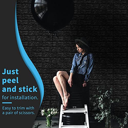 Image of Vinyl Self Adhesive Brick Design 3D Wall Stickers DIY Wallpaper for Home Hotel Living Room Bedroom & Cafe - Black -1 Piece (70 X 77 Cm)