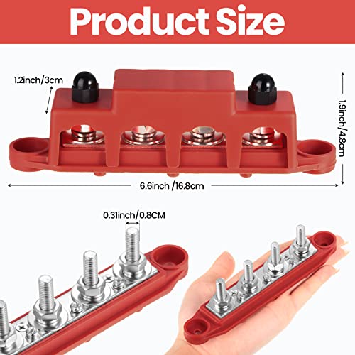 Hoteam Power Distribution Block Bus Bar 4 Post Marine Bus Bar With Cover Terminal Block Distribution Connecting Blocks Terminal Studs Red And Black 48V Dc 250 Amp For Car Rv Truck Boat (5/16" M8) #TOP1