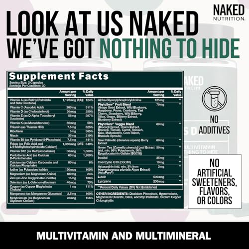 Image of NAKED Men's Multi - Daily Multivitamin for Men - A, C, E, Selenium, Zinc, Fruit and Super Green Extracts and More to Boost Immune Support - Gluten-Free and Vegetarian Daily Vitamins - 60 Capsules