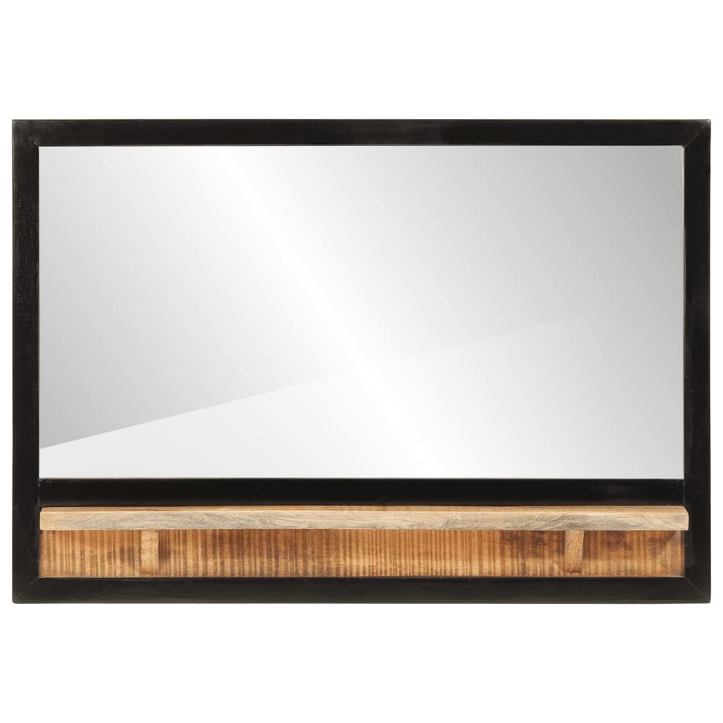 Badezimmerspiegel 80 cm mit Ablage, Wandspiegel aus Massivholz Mango und Glas, 80x8x55 cm, klare Spiegelung für Make-up und Rasur, platzsparende Wandmontage für kleine Räume