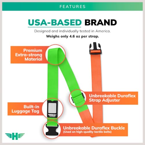 Image of Hero Luggage Straps for Suitcases (2-Pack) Heavy-Duty Adjustable Luggage Belt with Duraflex Buckle & Built-in Luggage Tag - Checked Bag & Carry-on Travel Essentials