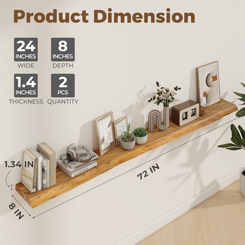 Image of Axeman 72 inch Floating Shelves for Wall Live Edge, Natural