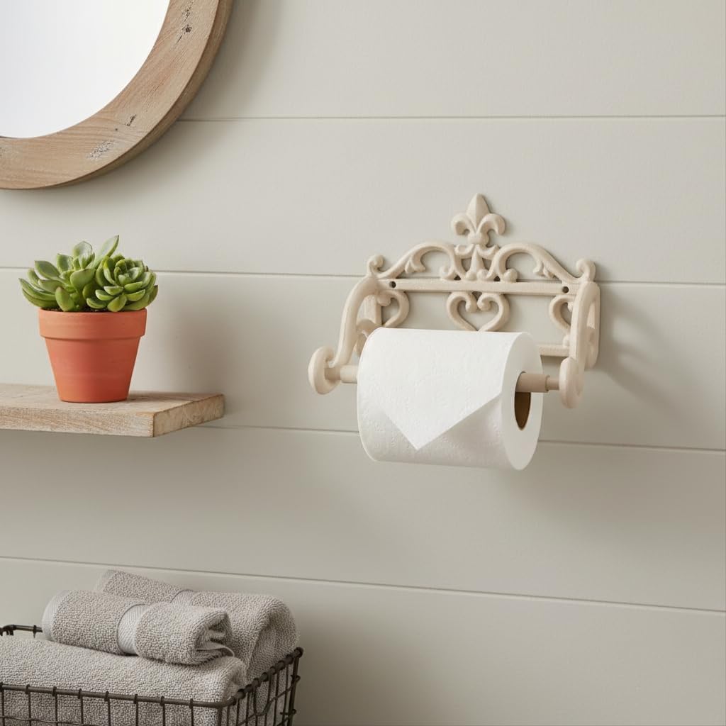 Comfy Hour 6.3 Inch Vintage Cast Iron Toilet Paper Holder, Fleur De Lis image 4