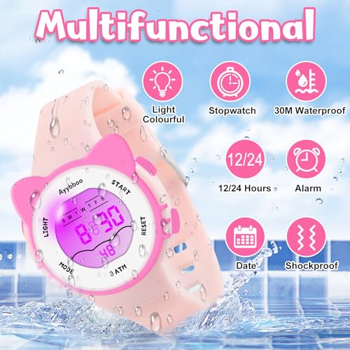 Image of Kids Digital Analog Watches for Girls Boys, 7 Color Lights Waterproof Cute Wristwatches for Kids with Alarm Stopwatch, Great Present for Girls Boys Ages 5-13