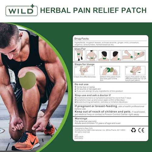 WILD+ Knee Pain Relief Patches, 40PCS Natural Knee Patch for Pain Relief, Wormwood Herbal Pain Relief Patches Heat Patches for Knee/Back/Neck/Shoulder/Joint Pain, Muscle Soreness - Image 5