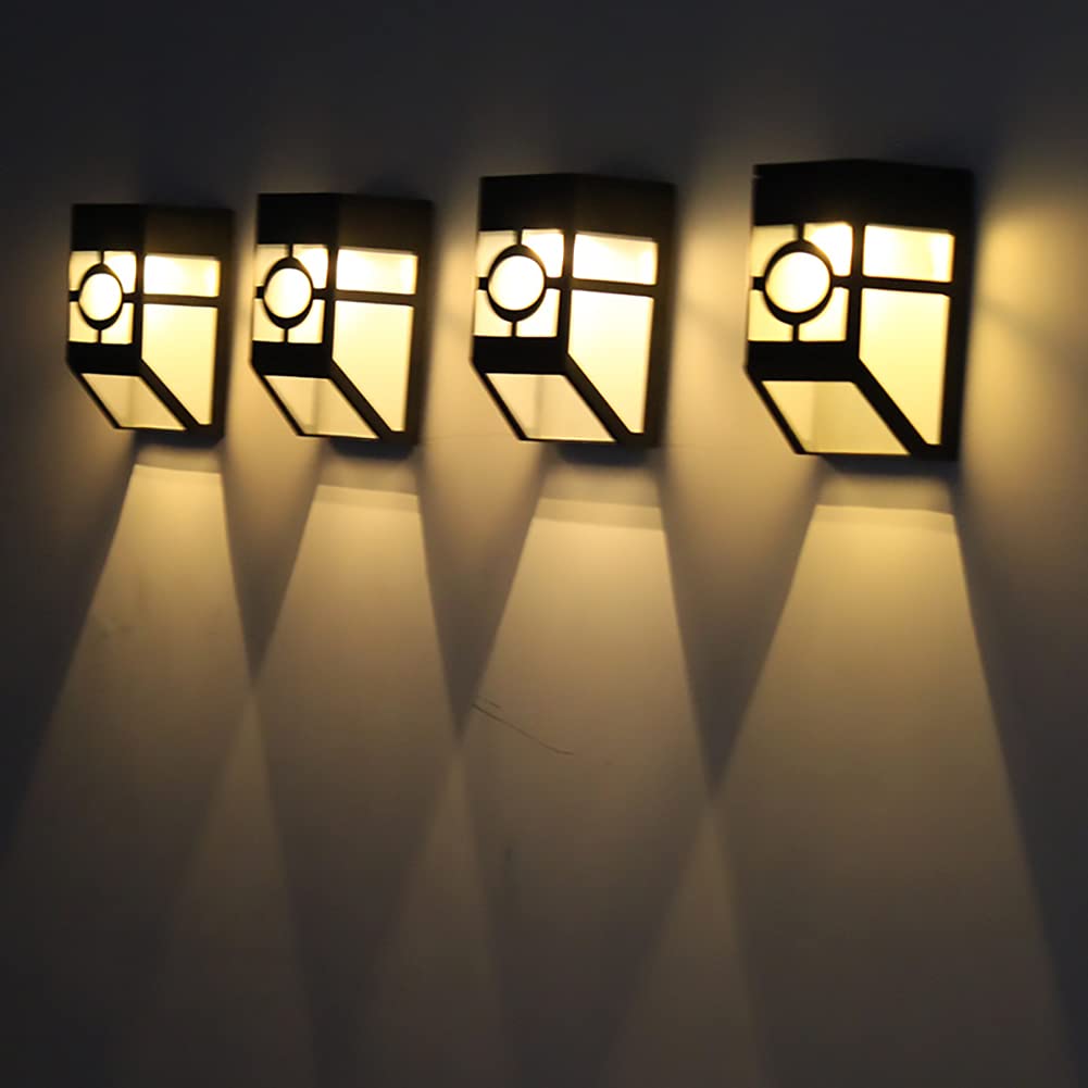 Solar Fence Light, Solar Wall Lights Outdoor - Outdoor LED Lighting - Waterproof Solar Garden Lights for Fence, Deck Patio, Front Door, Stair, Yard & Driveway Path in Warm White,warm white,4 packs