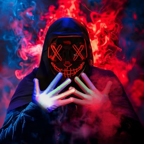 Brightown Halloween Costume Set For Boys Girls, Full Length Black Hooded Cloak, 3 Modes Light Up Scary Led Mask And Multicolor Led Glowing Gloves Perfect For Halloween Decorations Anonymous Carnival thumb #7