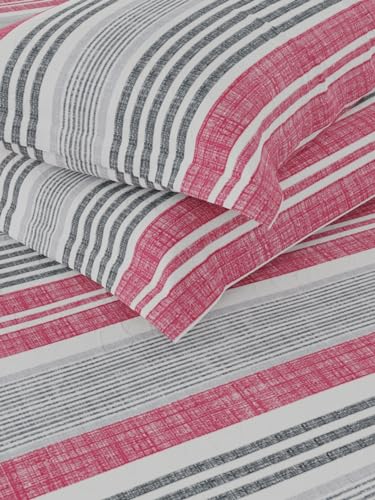 Image of KOPA Extra Smooth Cotton Double Bedsheet with 2 Pillow Covers -3pc Set (Lopez) | Extra Smooth Cotton | 1 Double Bedsheet with 2 King Size Pillow Covers Stripe-red /Grey