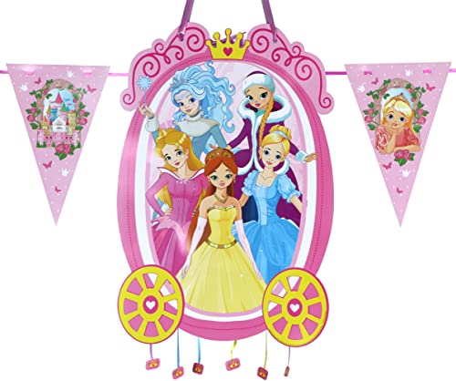 Piñata Anniversaire Enfant Parfait pour remplir avec des chuches et des jouets, Décoration Guirlande Drapeaux 2 m (Princesses)