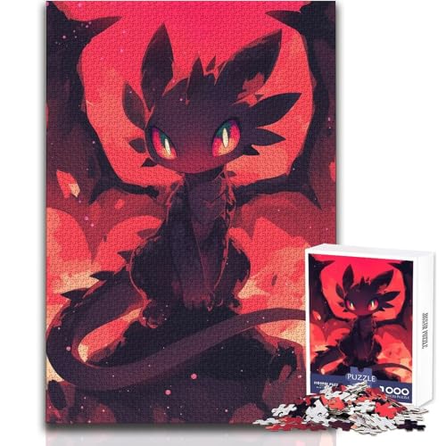 Rompecabezas de 1000 Piezas para Adultos, diseño de dragón Negro con Ojos Rojos, Cualquier Evento 38x26cm