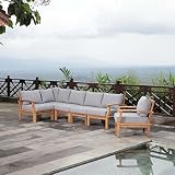 Modway EEI-1816-NAT-GRY-SET Marina Premium Grade A Teak Wood 6-Piece Outdoor...