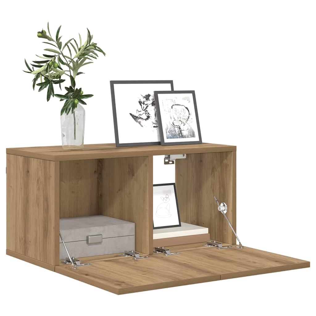TV-Schrankset Wandmontiert Braun 60 x 30 x 30 cm Holzwerkstoff mit Regal und Türen, platzsparendes Lowboard für Wohnzimmer, Stauraum für Media, Kabelkanal und Gaming Zubehör