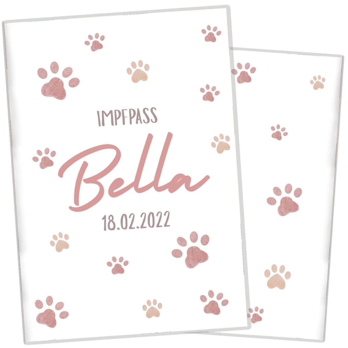 Wilhelm Fell Impfpasshülle für Tiere I Personalisierbar mit Namen oder Geburtsdatum I Persönliche Geschenkidee für Haustierbesitzer I Schutzhülle für den Impfpass für Haustiere (Pfote Rosa)