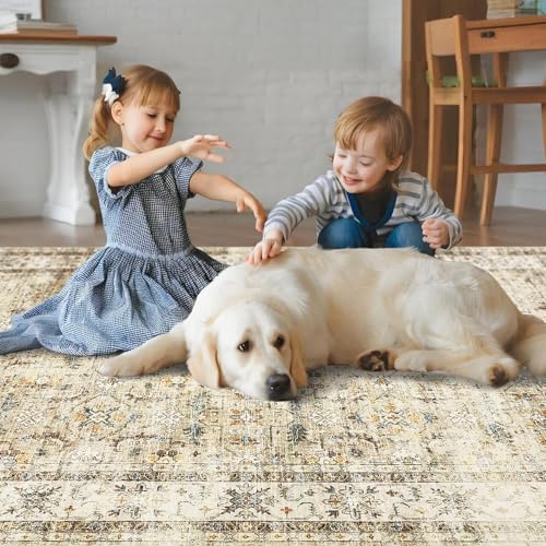 Tapete Decorativo Beige 9x12 ft Bajo Pelo Lavable miniatura 4