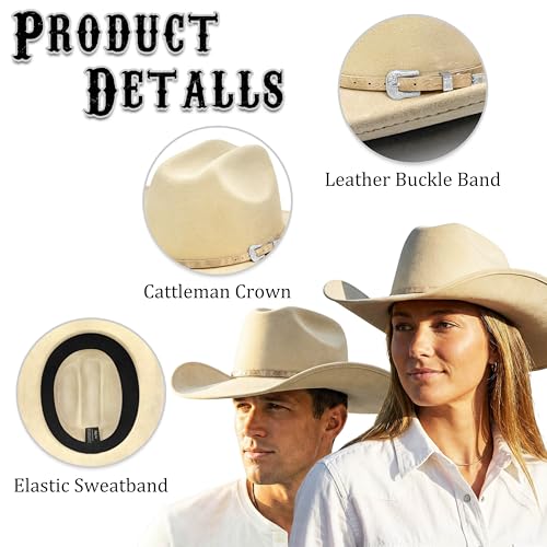 Image of FLUFFY SENSE. Cowboy Hat for Women and Men with Shapeable Wide Brim - Felt Cattleman Western Hats for Cowboys and Cowgirls