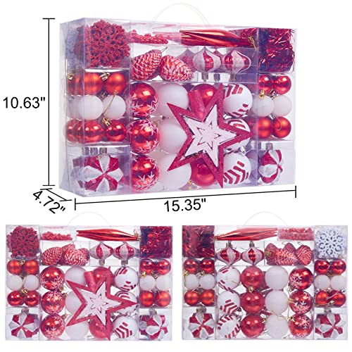 119 Pcs Christmas Ball Ornaments Set, Assorted Shatterproof Tree Ornaments With Reusable Hand-Held Gift Package, Christmas Tree Decorations For Xmas Holiday Party - Red White #TOP2
