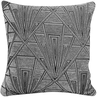 Linen Loft Art Deco Cushion. Double Sided Velvet Chenille. Grey and Silver Retro Design. 17"x17" Square Pillow. Geometric bold design. 20s and 30s style. (43cm x 43cm Cover only)