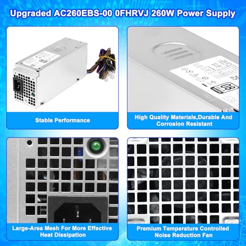 Alimentatore AC260EBS-00 da 260 W, compatibile con Dell Optiplex 3000MT 5000MT 7000MT Vostro 3710 3910 T3660 H260EBS-00 L260EBS-00 D260EBS-00 0NCM9 HVW4Y 5FP K7C 7J; Alimentatore GJF AC260EBS-00 - Alimentatore - Immagine 3