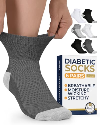Image of Pembrook Ankle Diabetic Socks for Women & Men | 6 Pairs | Wide Non Binding Socks Quarter Length | Edema Neuropathy Socks