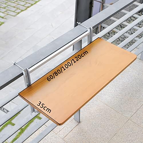 Adjustable Outdoor Folding Side Table Wall-Mounted Balcony Railing Table Patio Hanging Table Durable Black Stand Compact 60x35cm for Limited Spaces