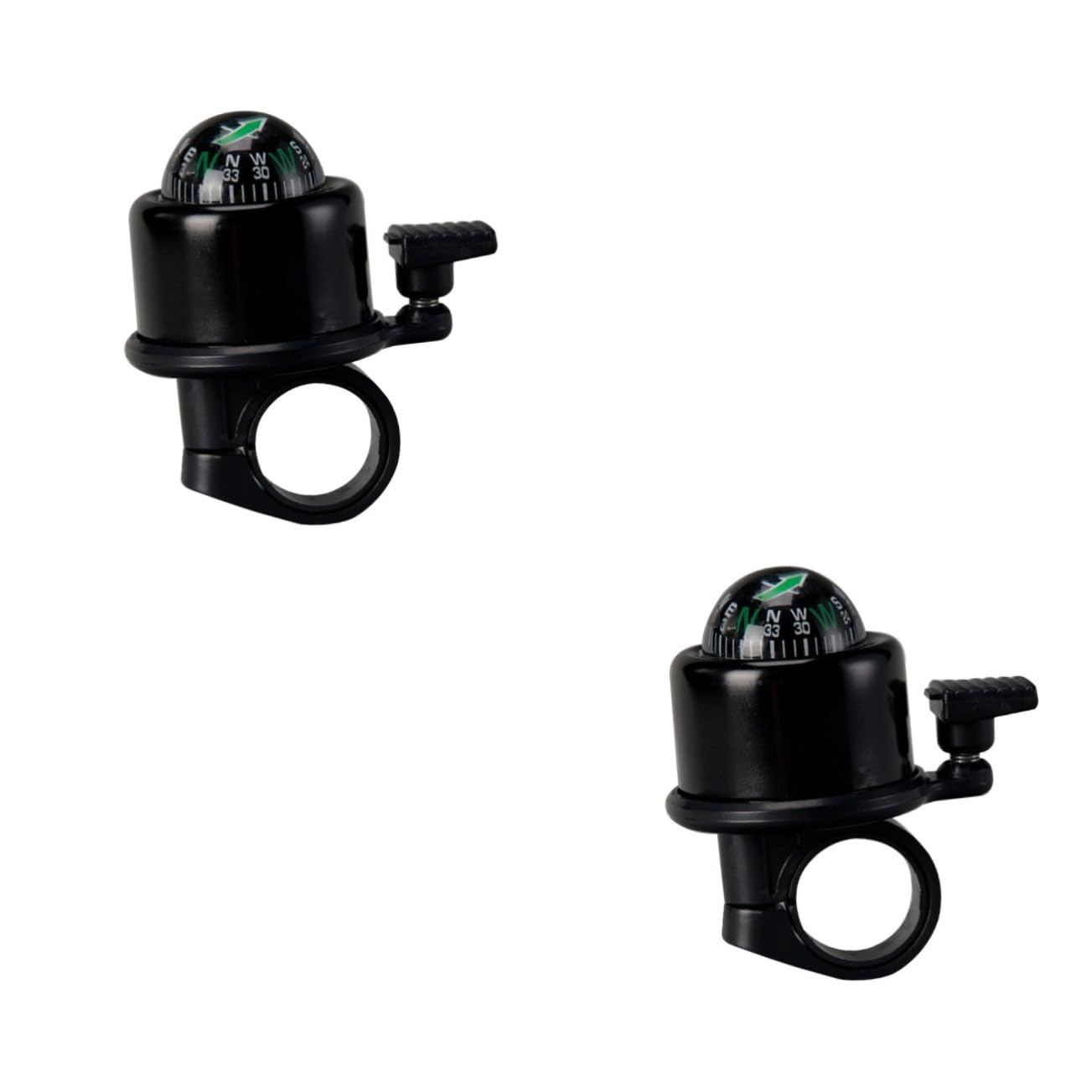 BESPORTBLE 2pcs Compass-Equipped Bike Bell Warning Sound for Mountain Biking Rainproof Design Black Bike Accessories