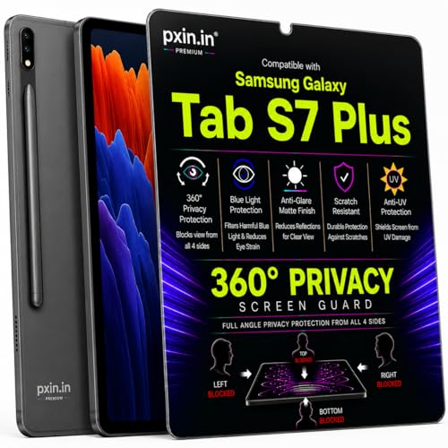 Image of Pxin 360 Pro Privacy Screen guard compatible with Samsung Galaxy Tab S7 Plus | Anti Glare | Anti UV | Anti Blue | Anti Reflection | Privacy Filter | Unbreakable Build