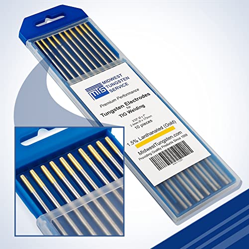 Image of Midwest Tungsten Service TIG Welding Tungsten Electrodes 10-Pack (Gold - 1.5% Lanthanated Tungsten (WL15 /EWLa-1.5), 3 /32 inch)