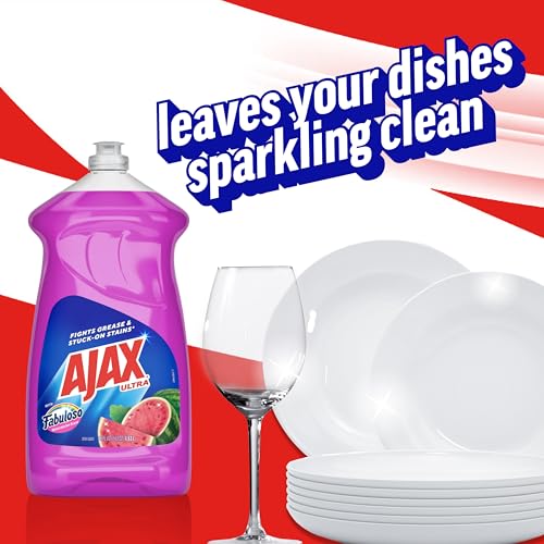 Image of Ajax Ultra Liquid Dish Soap with Fabuloso Watermelon Scent, Fights Grease and Stuck-On Stains, Deep Cleaning Action, Mess-Free, Easy-Flip Cap, 52 fl oz Bottle