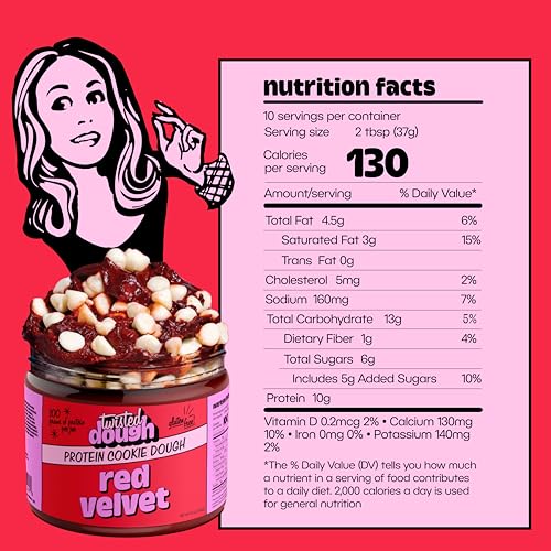 Image of Twisted Dough Protein Cookie Dough, Red Velvet Flavor, 2 Pack, 100g Protein, Healthy Snacks, Gluten Free Edible Cookie Snack, High Protein Low Carb & Low Sugar Dessert for Kids & Adults, Keto Friendly