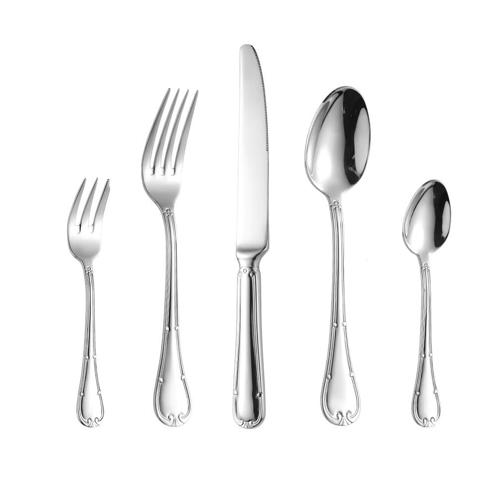 Este Juego de Cubiertos para 6 Personas es un Juego único de Cubiertos de Acero Inoxidable 18/8 con Acabado Pulido Espejo, Ideal para la Mesa de restaurantes y el hogar. Cuenta con un Mango