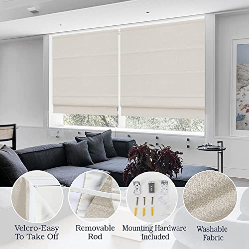 Sunbox Blinds Cordless Roman Shades, Window Treatments, Custom Roman Shades For Windows, Room Darkening Fabric Roman Shades, Beige White #TOP2