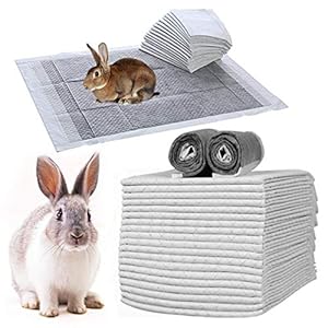 kathson Rabbit Pee Pads Disposable Cage Liners Super Absorbent Black Carbon Odor-Control Bunny Training Pad with Quick-Dry Surface for Bunny Guinea Pig Kitten Hedgehog Small Animals (100 pcs Gray)