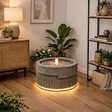 Wacredo Premium Wasserspiel Komplettset Mauritius 39 x 39 x 25cm Quellstein Wassertisch rund Indoor Outdoor traditionell Sandsteinoptik für Drinnen Draußen mit 1X LED Spot und 1X LED Band handbemalt