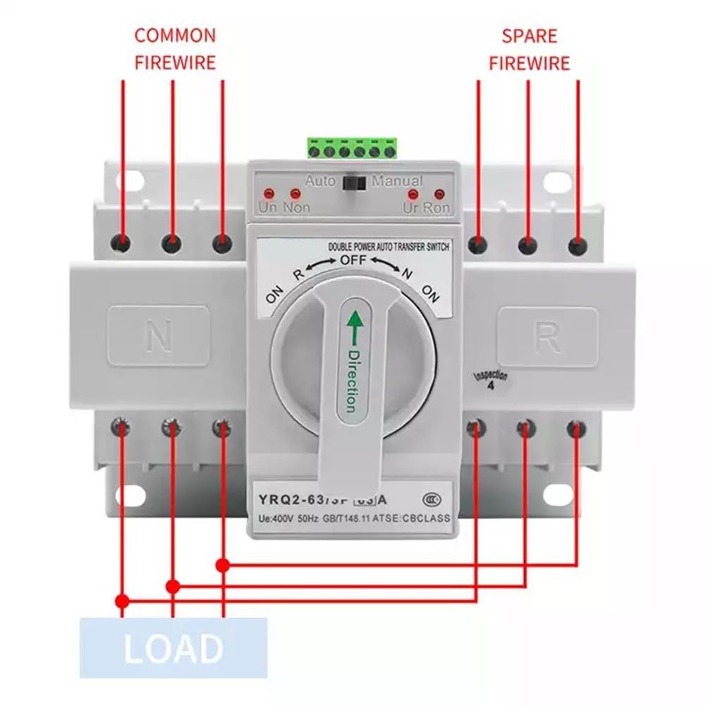 Interruttore automatico 63 A per generatore, Dual Power, con alloggiamento ignifugo, alimentazione sicura per casa e commercio in caso di guasto, facile montaggio, bianco