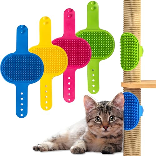 JREEPEE Silicone Cat Self Groomer & Corner Scratcher - Wall Brush for Indoor Cats, Adjustable Strap, Furniture Protector, Collects Loose Hair, Easy Clean, 4 Colors