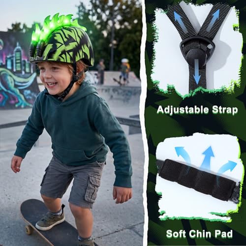 Image of Toddler Bike Helmet with LED Lights, Kids Helmet for Boys 2-6 Years, Adjustable Kids Bike Helmets Toddler Helmets for Bicycle Skateboard Scooter