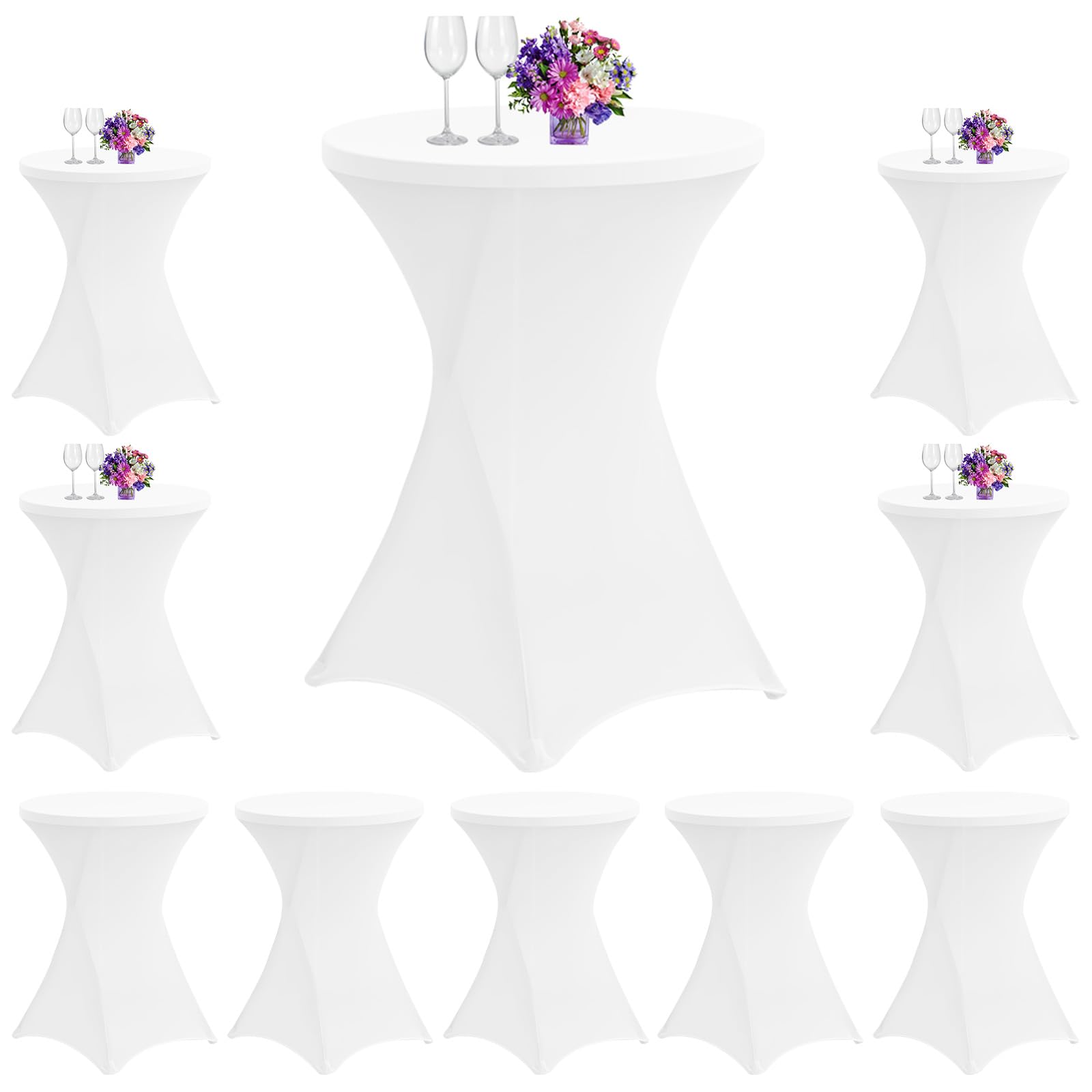 Juego de 10 fundas elásticas para mesas de bistró de 80 a 85 cm de diámetro, mantel elástico de elastano, refuerzo en la zona de los pies, para bodas, fiestas de cumpleaños, fundas para mesas altas y