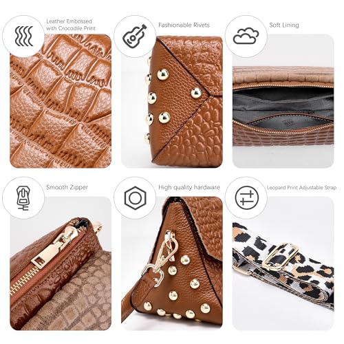 Image of BOYATU Genuine Leather Shoulder Bag Women: Handmade Crocodile Pattern Purse