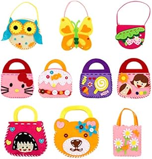CHENKEE Kids Sewing Kit, 10 pcs Felt Sewing Craft Kit Girls Felt Sewing Craft Kit Lovely Fun Kids Beginner DIY Handbag Kits Tool Bags with Thread and Safety Needle for Children's Art Course Gifts