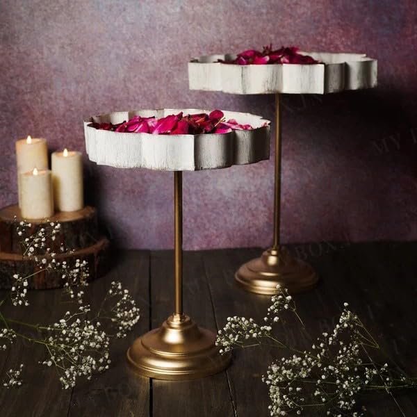 Decorgraphy: White and Gold Lotus Urli with Stand Home Decor Gold Decorative for Floating Flowers. (Size-11 inch)