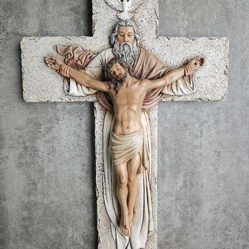 BC Katholisches Kruzifix, Heilige Dreifaltigkeit, Jesus Christus, inspirierende Heimdekoration, fromme Geschenke, 24,1 cm hoch, religiöse Wandskulptur, handbemalt von Buildclassic