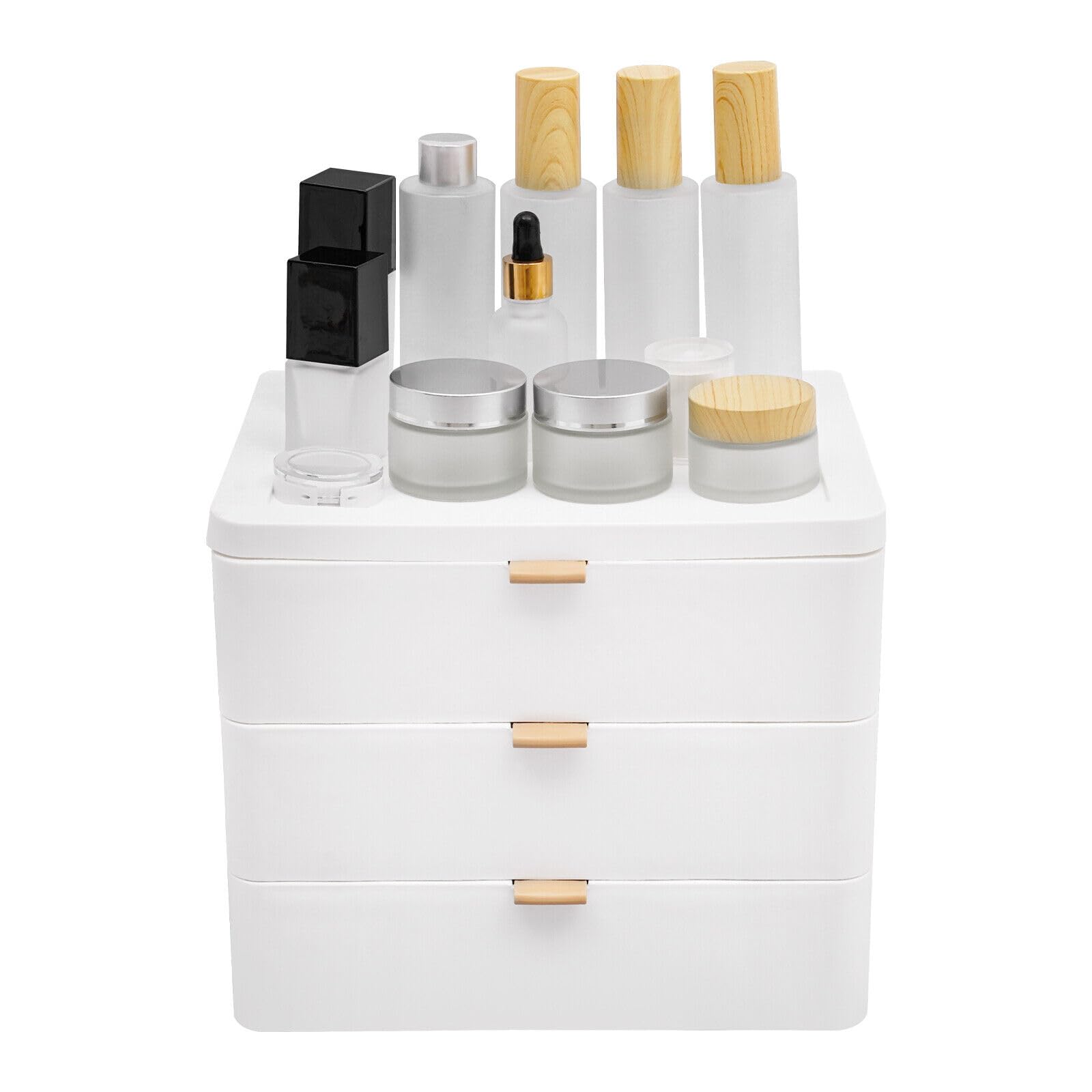 JINPRDAMZ Cassettiera da scrivania con cassetto, organizer da scrivania a 3 strati, organizer in plastica per casa, bagno, organizzatore cosmetico, bianco